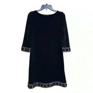 Tiana B Slinky Black Stretch Beaded Embellished Trim 3/4 Sleeve Dress Size 10